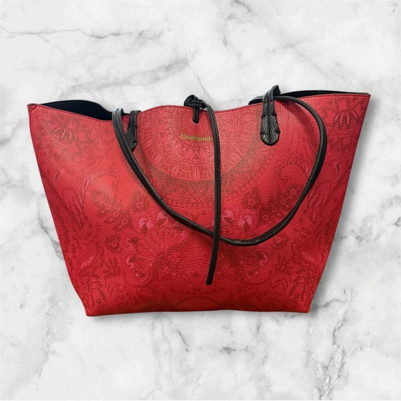 Desigual Red and Black Tote Bag with Vintage Finish - Picture 1 of 6